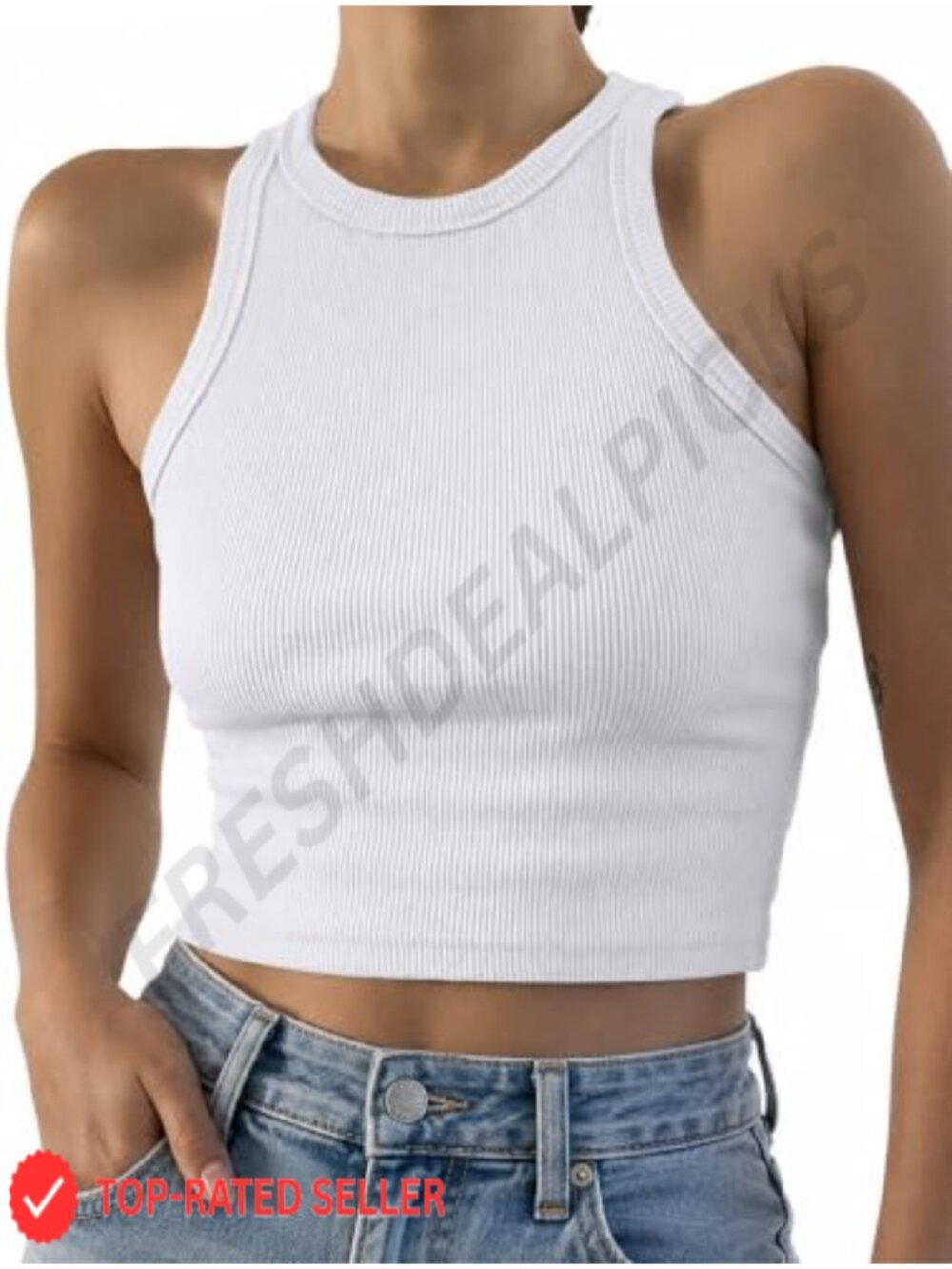 95% Cotton Cropped Tank Top High Neck Halter Ribbed Knit Sleeveless Y2K